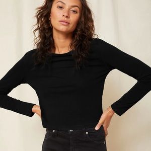 AMO | Babe Long Sleeve Distressed Tee in Black Size‎ L